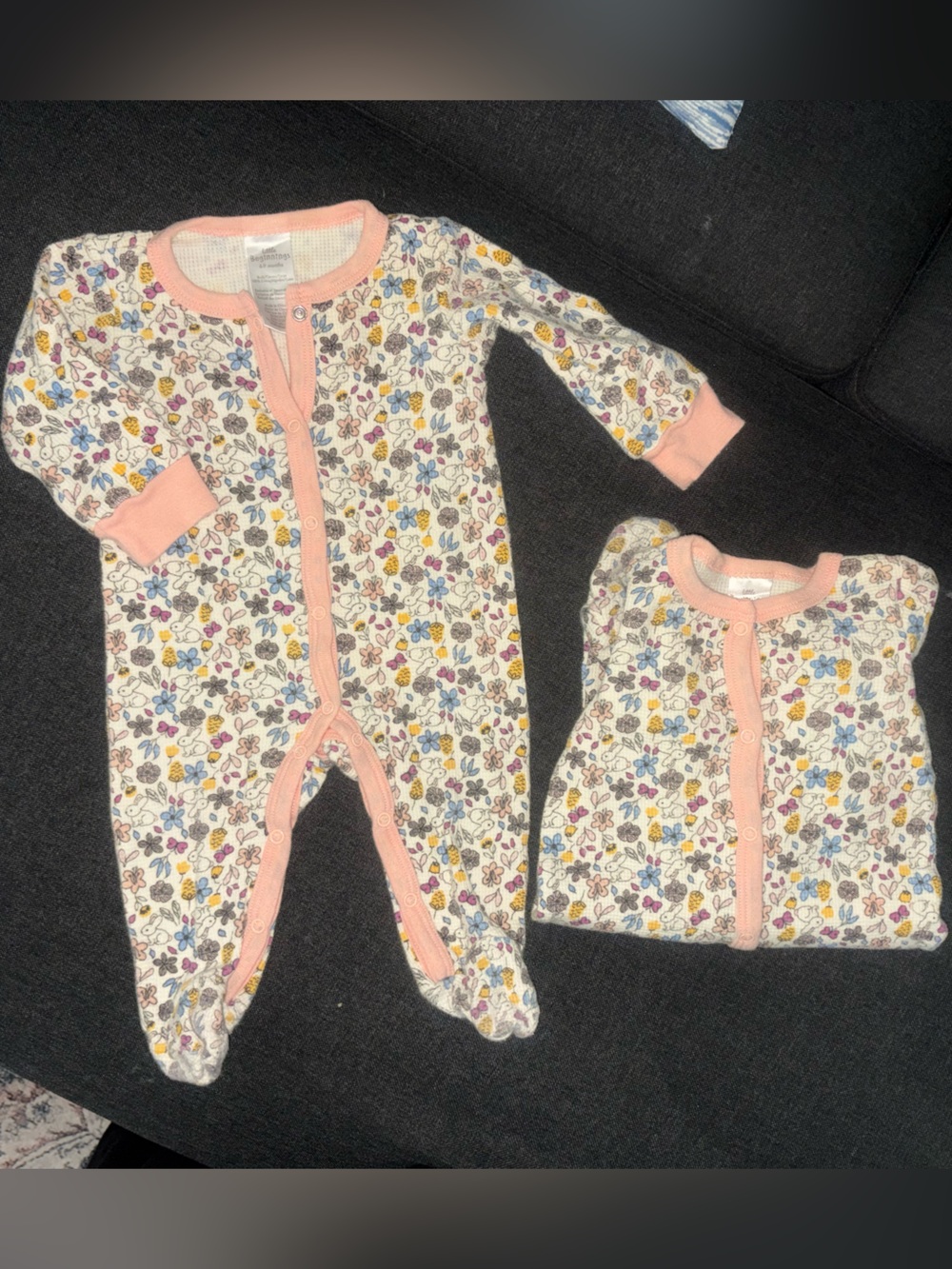 Twin- Floral Footed Sleep Sack Set with Pink Trim - Kids Matching Pajamas